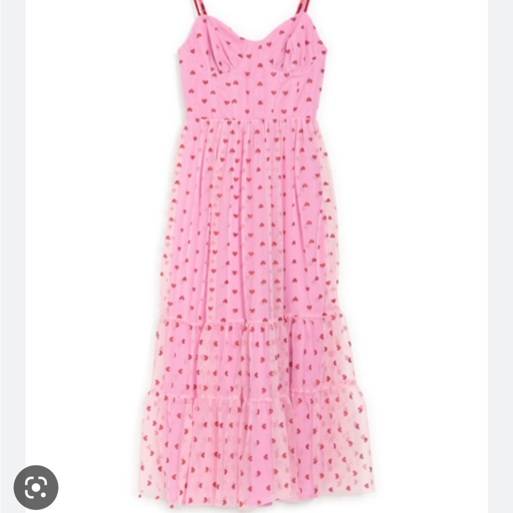 Betsey Johnson Metallic Heart Print Mesh Midi Dress In Pale Pink.
